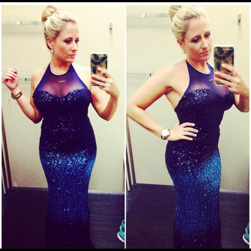 Sexy ombré blue tone sequin gown